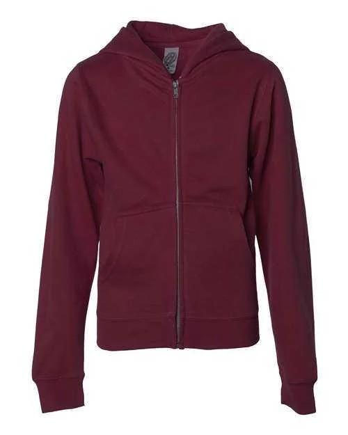 Independent Trading Co SS4001YZ Youth Midweight Full-Zip Hooded Sweatshirt - Maroon