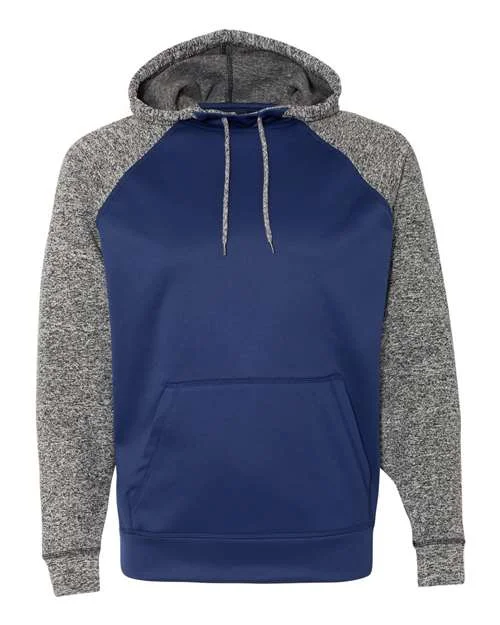 J. America 8612 Colorblocked Cosmic Fleece Hooded Sweatshirt - Navy Charcoal Fleck