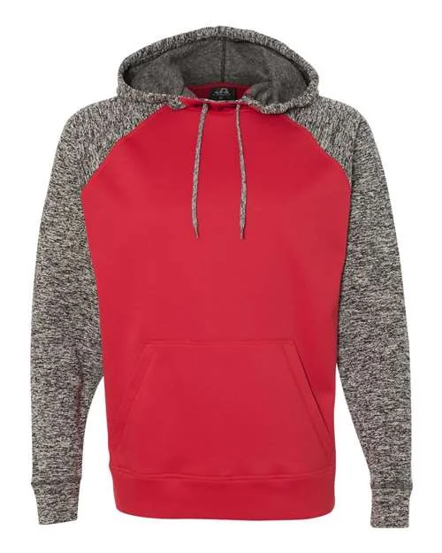 J. America 8612 Colorblocked Cosmic Fleece Hooded Sweatshirt - Red Charcoal Fleck