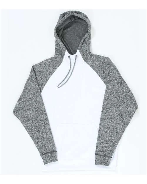 J. America 8612 Colorblocked Cosmic Fleece Hooded Sweatshirt - White Charcoal Fleck