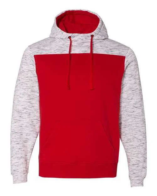 J. America 8676 Mlange Fleece Colorblocked Hooded Sweatshirt - Red White