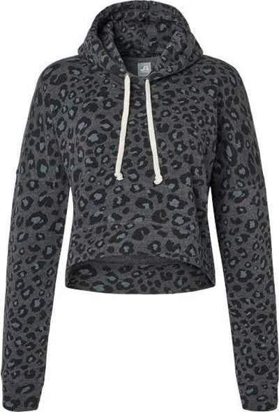 J. America 8853 Women's Crop Hooded Sweatshirt - Black Leopard Triblend