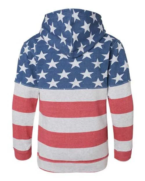 J. America 8880 Youth Triblend Fleece Hooded Sweatshirt - Stars & Stripes Triblend