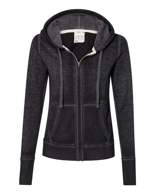 J. America 8913 Women's Zen Fleece Full-Zip Hooded Sweatshirt - Twisted Black