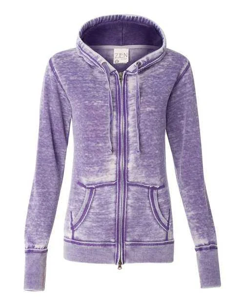 J. America 8913 Women's Zen Fleece Full-Zip Hooded Sweatshirt - Very Berry