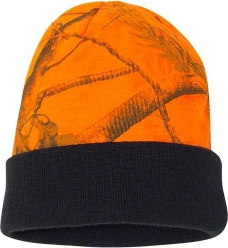 Kati LCB12 12" Camo Knit Beanie - Blaze Realtree AP Black