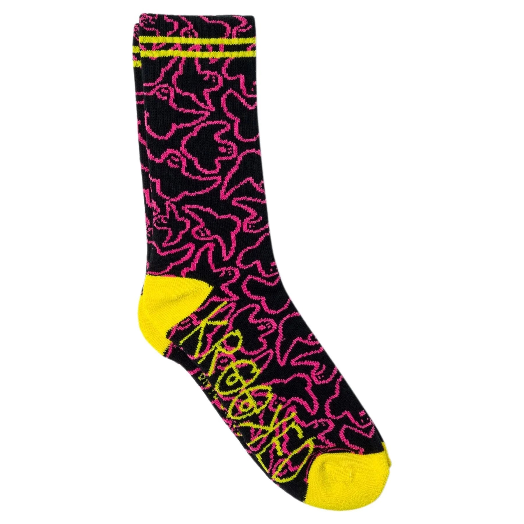 Krooked Multi Birds Socks - Black / Pink / Yellow