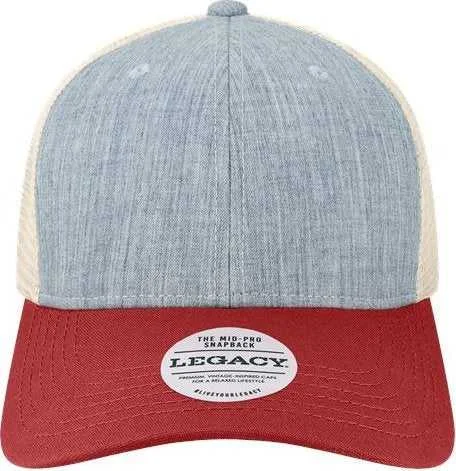 Legacy MPS Mid-Pro Snapback Trucker Cap - Melange Light Blue Cardinal Stone