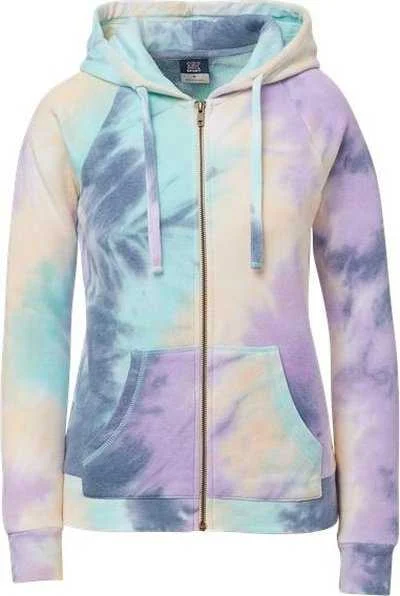 MV Sport W20150 Women's Stockton Angel Fleece Full-Zip Hooded Sweatshirt - Pastel Tie Dye