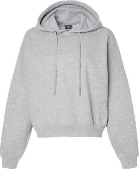 MV Sport W21751 Women's Sueded Fleece Crop Hooded Sweatshirt - Heather Grey