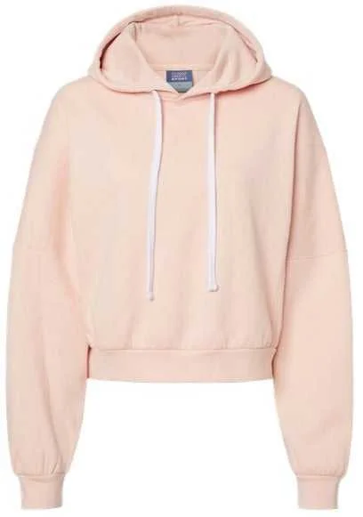 MV Sport W21751 Women's Sueded Fleece Cropped Hooded Sweatshirt - Cameo Pink