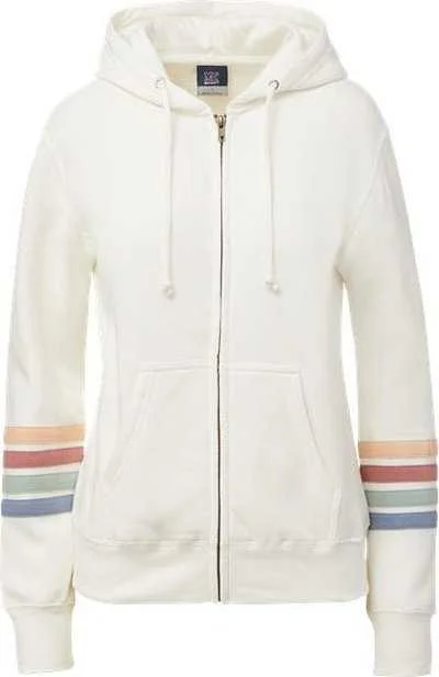 MV Sport W22732 Women's Striped Sleeves Full-Zip Hooded Sweatshirt - Ivory