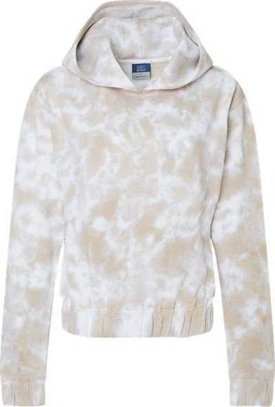 MV Sport W23718 Women's Sueded Fleece Tie-Dyed Crop Hooded Sweatshirt - Atmosphere