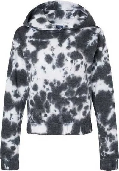 MV Sport W23718 Women's Sueded Fleece Tie-Dyed Crop Hooded Sweatshirt - Charcoal