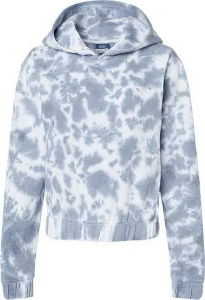 MV Sport W23718 Women's Sueded Fleece Tie-Dyed Crop Hooded Sweatshirt - Stonewash