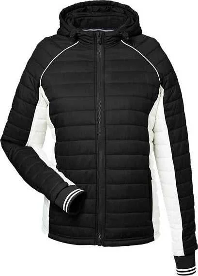 Nautica N17187 Women's Nautical Mile Hooded Puffer Jacket - Black Antique White