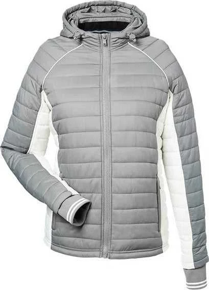 Nautica N17187 Women's Nautical Mile Hooded Puffer Jacket - Graphite Antique White