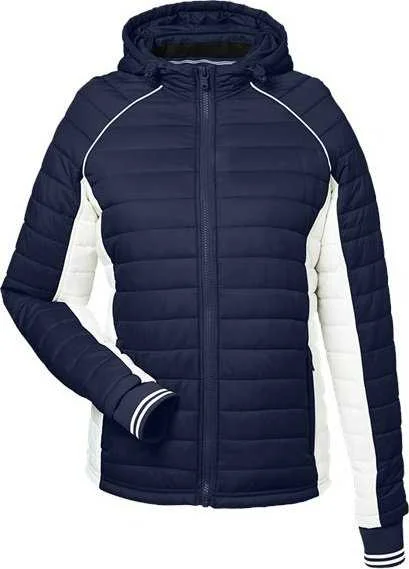 Nautica N17187 Women's Nautical Mile Hooded Puffer Jacket - Navy Antique White