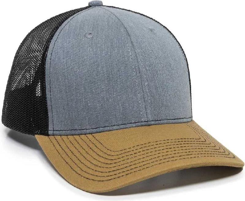 OC Sports OC771 Adjustable Mesh Back Cap - Heathered Gray Black Old Gold