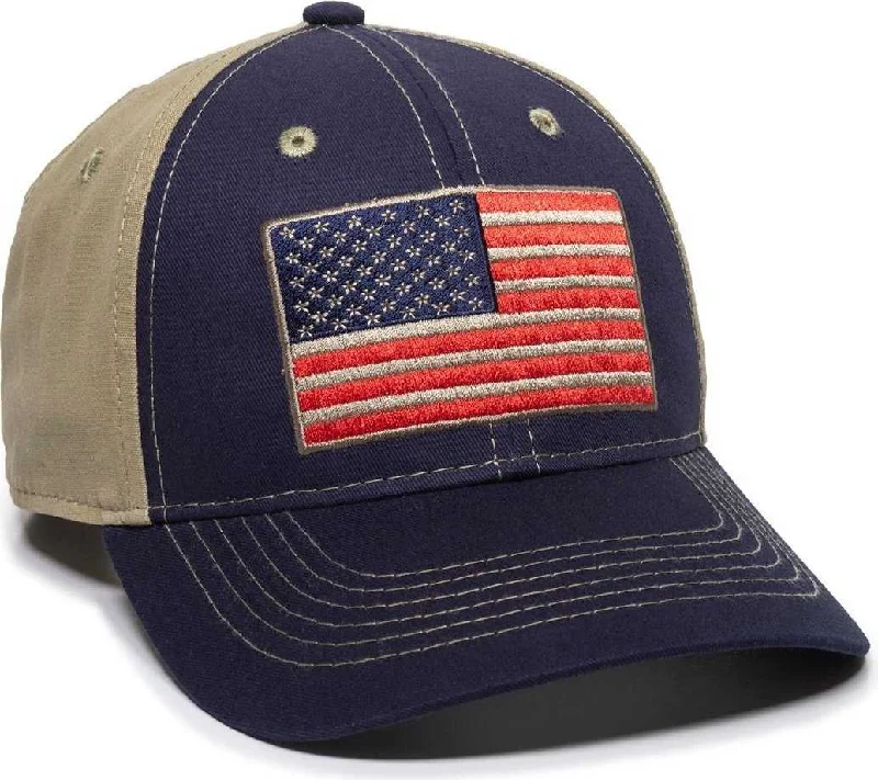 OC Sports USA-165 Medium Washed Cotton Twill Cap - Navy Khaki