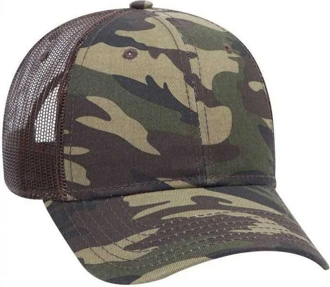 OTTO 105-1247 6 Panel Low Profile Syle Camouflage Cotton Twill Mesh Back Cap - Camo BrownMesh