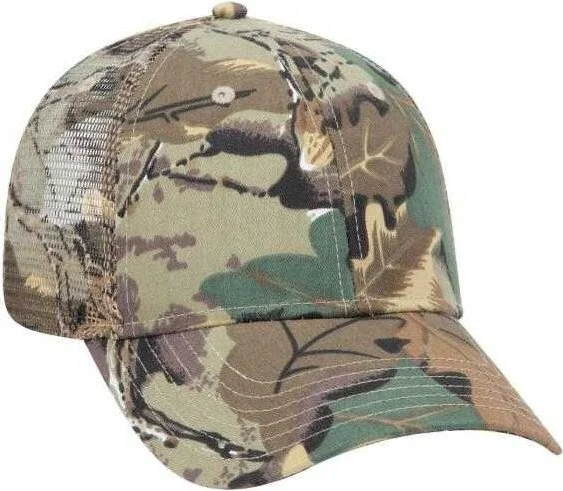 OTTO 105-751 Camouflage 6 Panel Low Profile Mesh Back Trucker Cap - Khaki Brown Light Olive Green