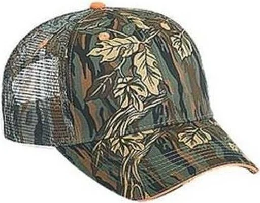 OTTO 106-752 Camouflage 6 Panel Low Profile Mesh Back Trucker Cap - Dark Green Khaki Brown