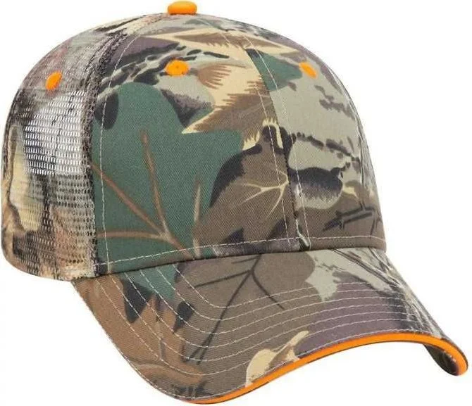 OTTO 106-752 Camouflage 6 Panel Low Profile Mesh Back Trucker Cap - Khaki Brown Light Olive Green