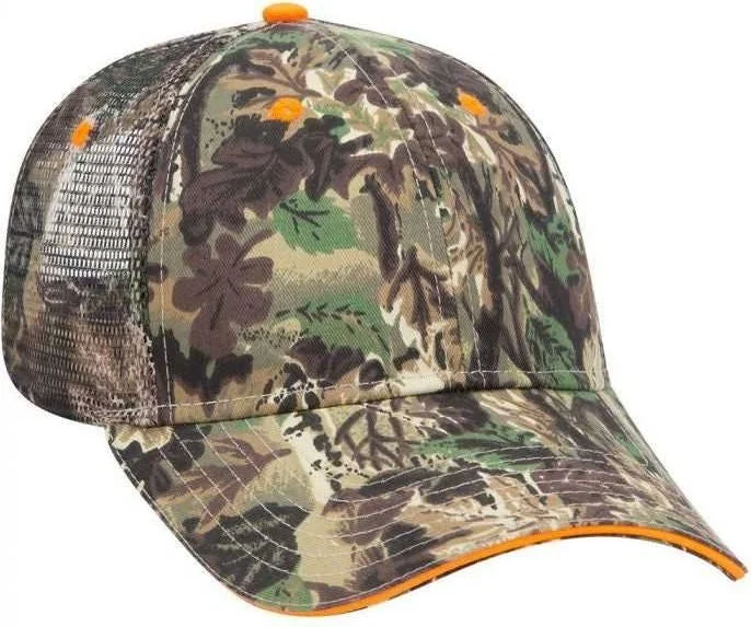 OTTO 106-752 Camouflage 6 Panel Low Profile Mesh Back Trucker Cap - Light Loden Brown Kelly