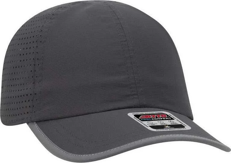 OTTO 133-1258 6 Panel Textured Polyester Pongee with Mesh Inserts Reflective Sandwich Visor Running Cap - Charcoal Gray