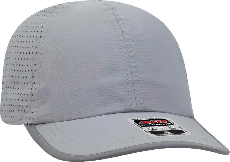 OTTO 133-1258 6 Panel Textured Polyester Pongee with Mesh Inserts Reflective Sandwich Visor Running Cap - Gray