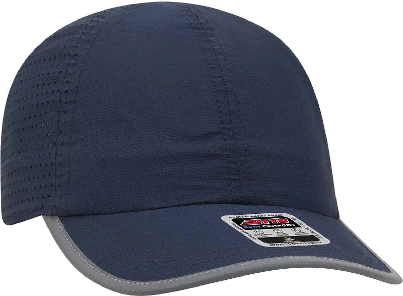 OTTO 133-1258 6 Panel Textured Polyester Pongee with Mesh Inserts Reflective Sandwich Visor Running Cap - Navy