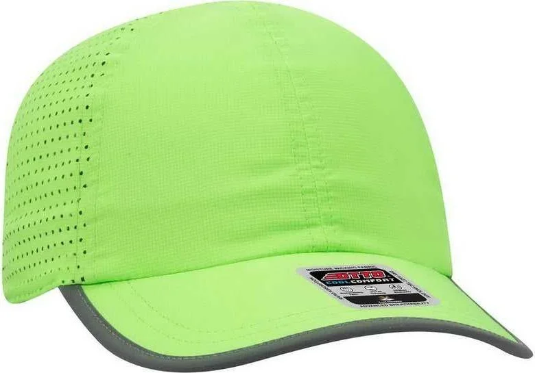 OTTO 133-1258 6 Panel Textured Polyester Pongee with Mesh Inserts Reflective Sandwich Visor Running Cap - Neon Green