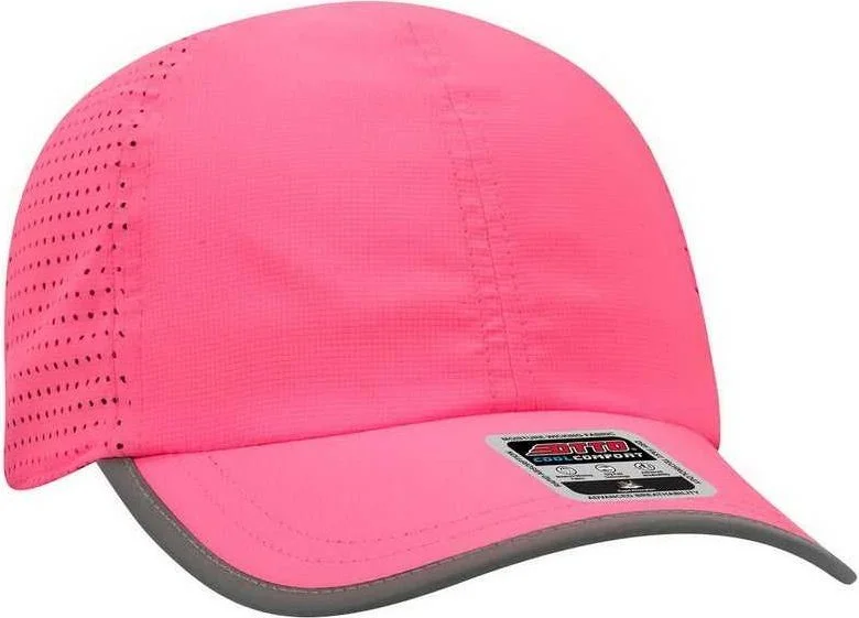 OTTO 133-1258 6 Panel Textured Polyester Pongee with Mesh Inserts Reflective Sandwich Visor Running Cap - Neon Pink