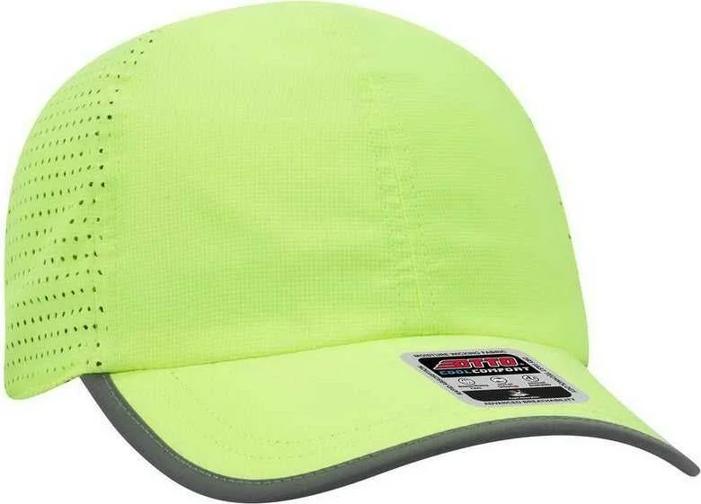 OTTO 133-1258 6 Panel Textured Polyester Pongee with Mesh Inserts Reflective Sandwich Visor Running Cap -Neon Yellow Neon Yellow