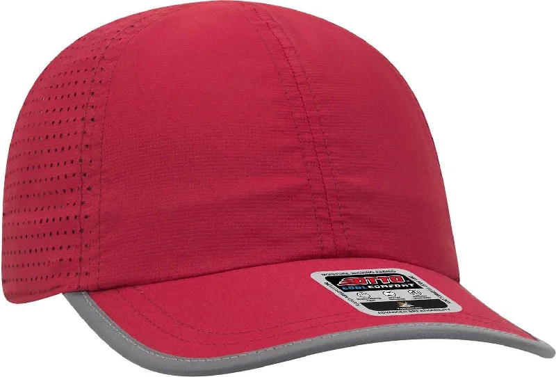 OTTO 133-1258 6 Panel Textured Polyester Pongee with Mesh Inserts Reflective Sandwich Visor Running Cap - Red