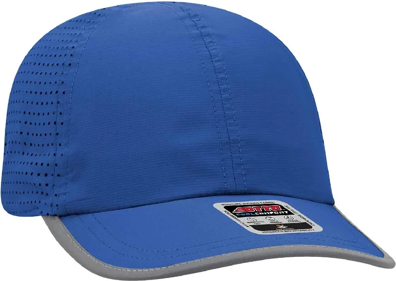 OTTO 133-1258 6 Panel Textured Polyester Pongee with Mesh Inserts Reflective Sandwich Visor Running Cap - Royal