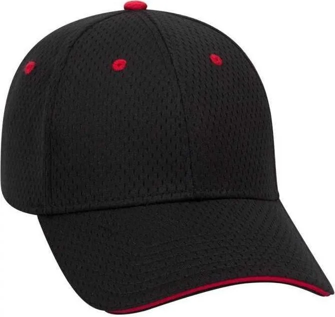 OTTO 23-368 Polyester Pro Mesh Sandwich Visor Low Profile Pro Style Structured Firm Front Panel Cap - Black Black Red