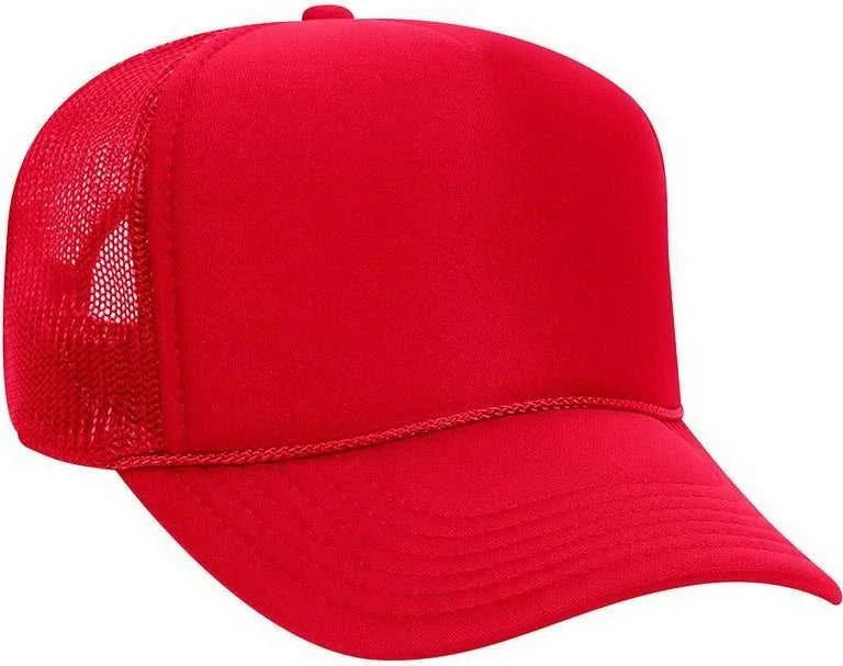 OTTO 32-467 Polyester Foam Front 5 Panel Pro Style Mesh Back Cap - Red