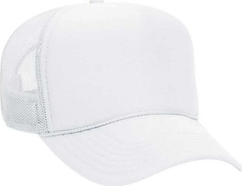 OTTO 32-467 Polyester Foam Front 5 Panel Pro Style Mesh Back Cap - White