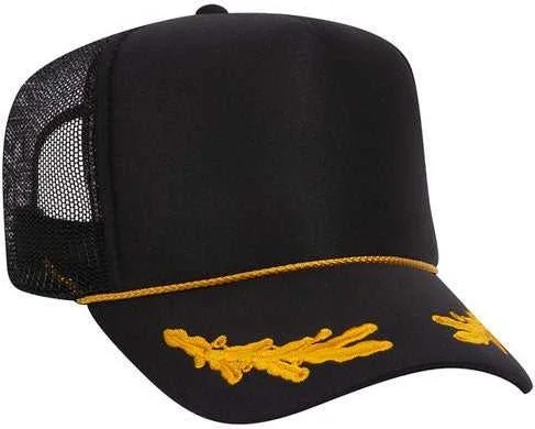 Otto 39-165 5 Panel Foam High Crown Mesh Back Trucker Snapback Cap - Black Gold Leaf Black