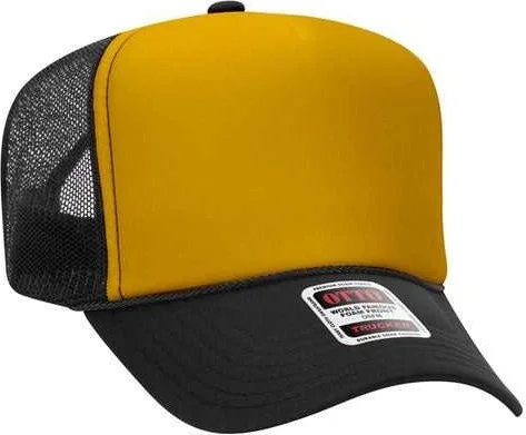 Otto 39-165 5 Panel Foam High Crown Mesh Back Trucker Snapback Cap - Black Gold Black