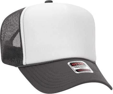 Otto 39-165 5 Panel Foam High Crown Mesh Back Trucker Snapback Cap - Dark Gray White