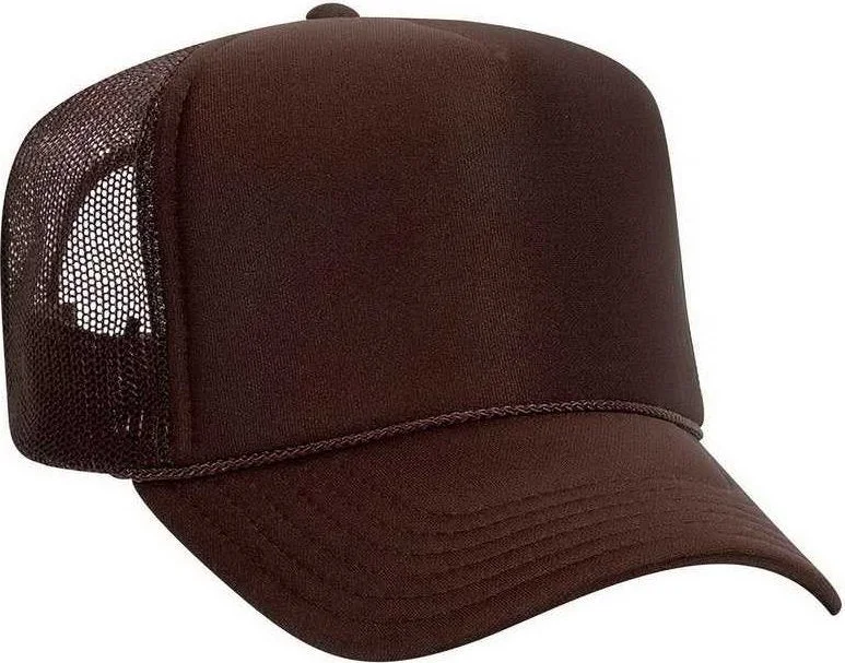 Otto 39-165 5 Panel Foam High Crown Mesh Back Trucker Snapback Cap - Brown