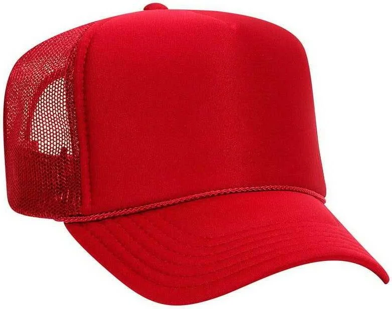 Otto 39-165 5 Panel Foam High Crown Mesh Back Trucker Snapback Cap - Red