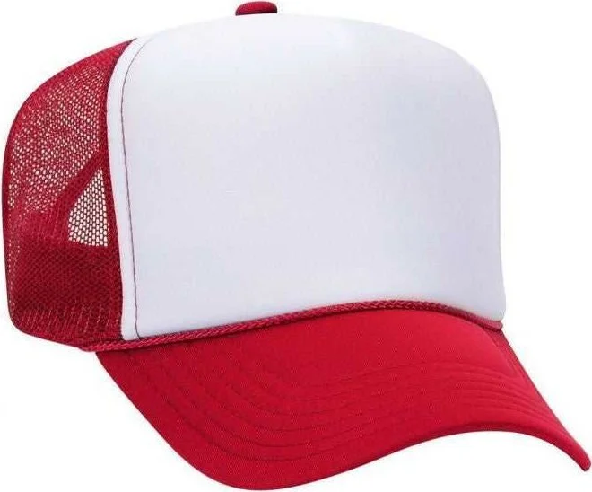 Otto 39-165 5 Panel Foam High Crown Mesh Back Trucker Snapback Cap - Red White Red