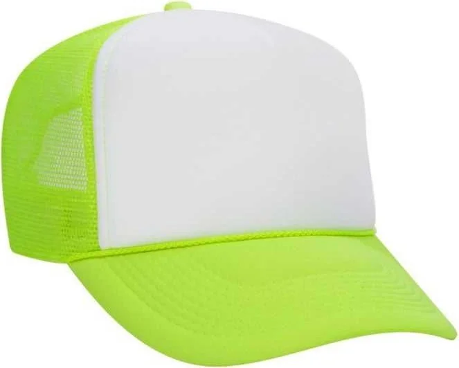 Otto 39-165 5 Panel Foam High Crown Mesh Back Trucker Snapback Cap - Neon Green White Neon Green