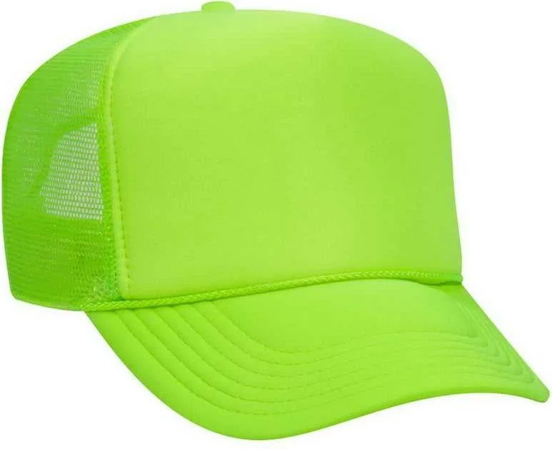 Otto 39-165 5 Panel Foam High Crown Mesh Back Trucker Snapback Cap - Neon Green