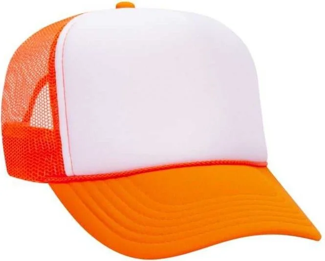 Otto 39-165 5 Panel Foam High Crown Mesh Back Trucker Snapback Cap - Neon Orange White Neon Orange