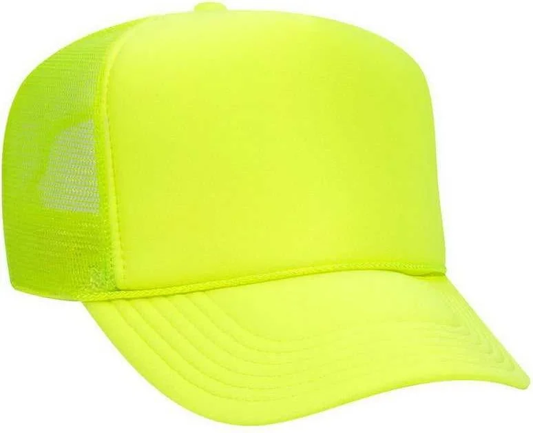 Otto 39-165 5 Panel Foam High Crown Mesh Back Trucker Snapback Cap - Neon Yellow